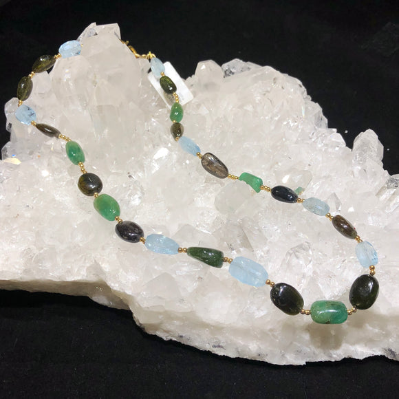 Tourmaline, Aquamarine and Emerald Necklace.